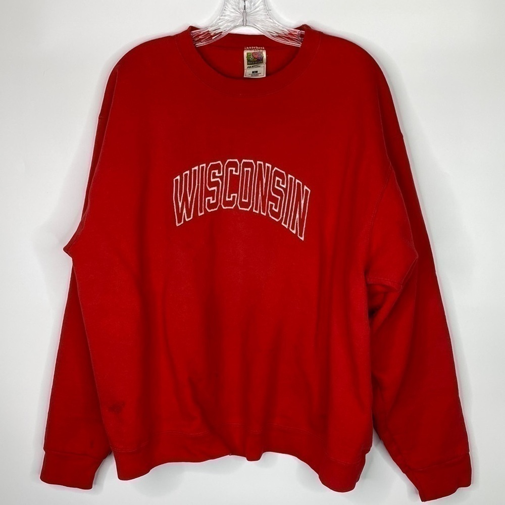 Vintage Fruit Of The Loom Wisconsin Red Crewneck Sweatshirt Size XL